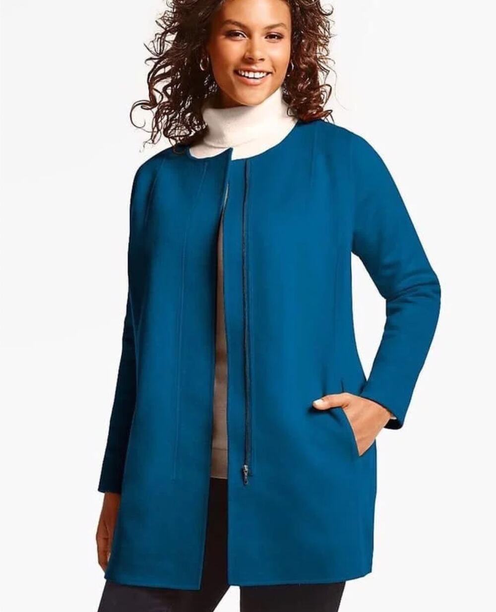 Talbots Felted Wool Blend Car Coat Jacket 2X Petite Blue pockets